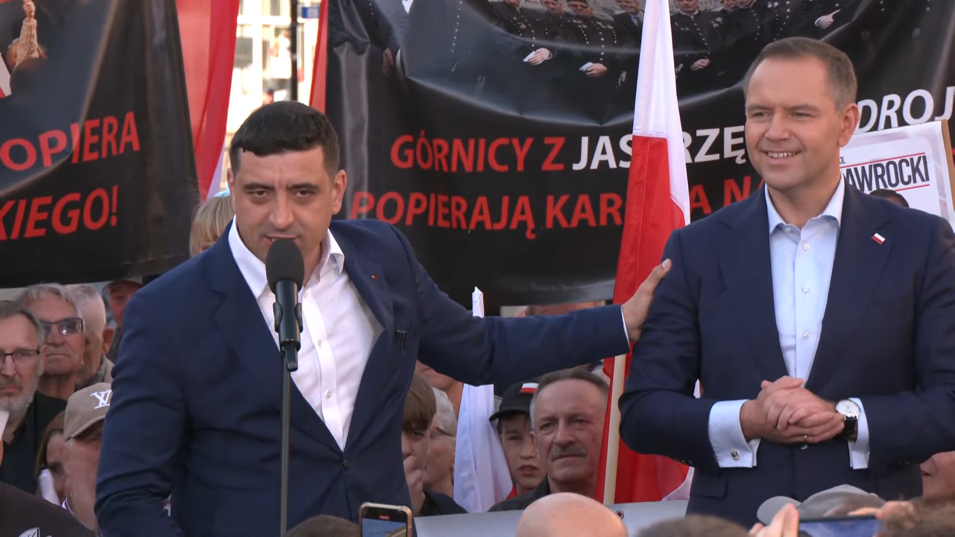 „Trump, najpotężniejszy człowiek na świecie, wspiera go”. George Simion zabrał głos na wiecu Nawrockiego